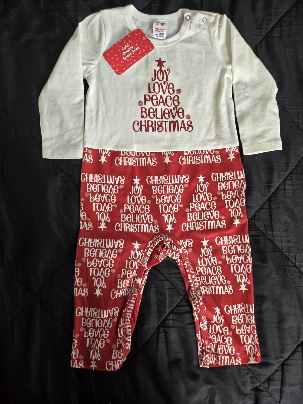 PatPat Cream and Red Holiday Baby One-Piece Footie